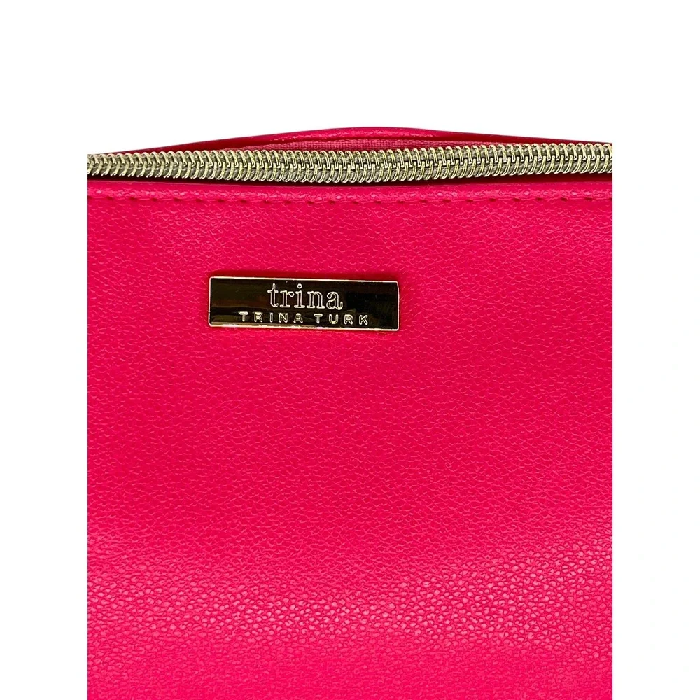 Trina Turk Pink Cosmetic Makeup Bag Case Pouch Faux Leather Travel Organizer New